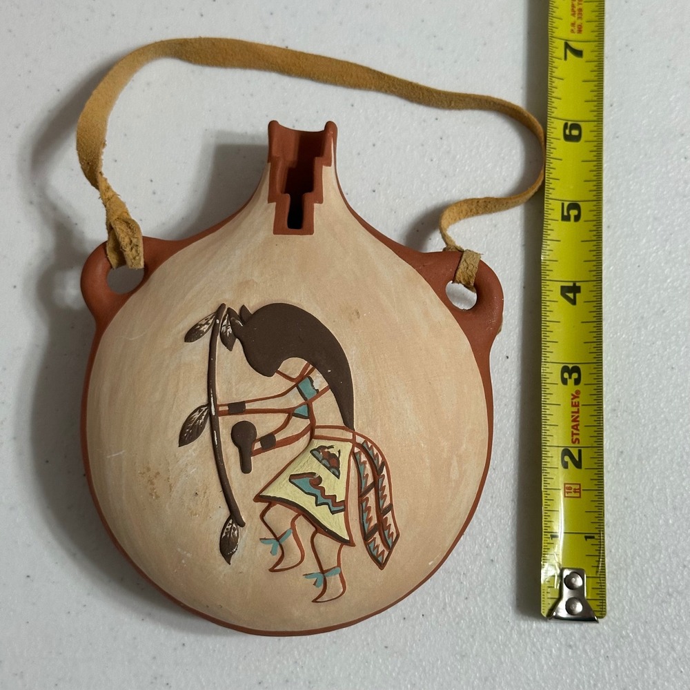 I Pecos Jemez NM Kachina Canteen Pottery Terracotta Kokopelli Southwest Vintage